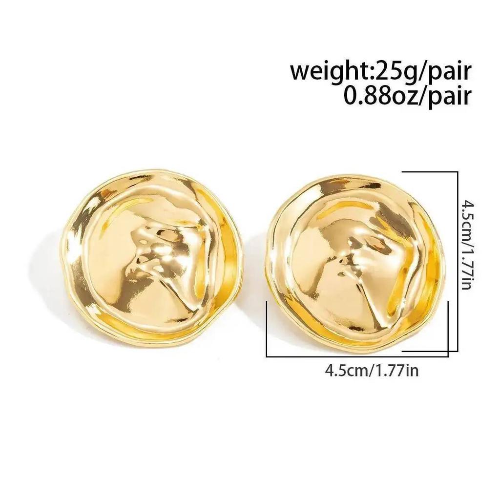 SHIXIN Trendy Geometric Round Stud Earrings for Women Retro Glossy Irregular Gold Color Piercing Earrings Fashion Jewelry Gift