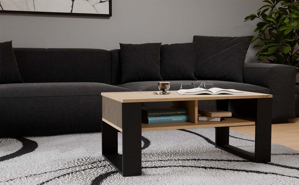 Modern 2P SLIM Coffee Table, Artisan Oak, Black