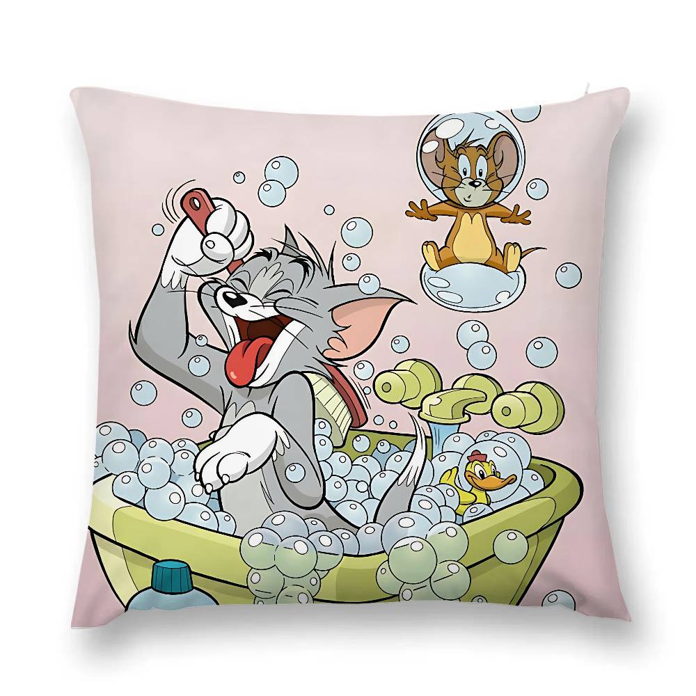 Cartoon T-Tom And J-Jerry Pillow Case Throw Pillow Cover Nordic Vintage Style Cushion Covers Home Living Room Sofa Couch Seat