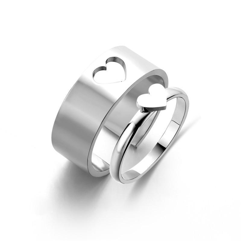 

Stylish Personalized Heart-Shaped Couple Rings: Titanium Steel Set for Women. One Size срібний