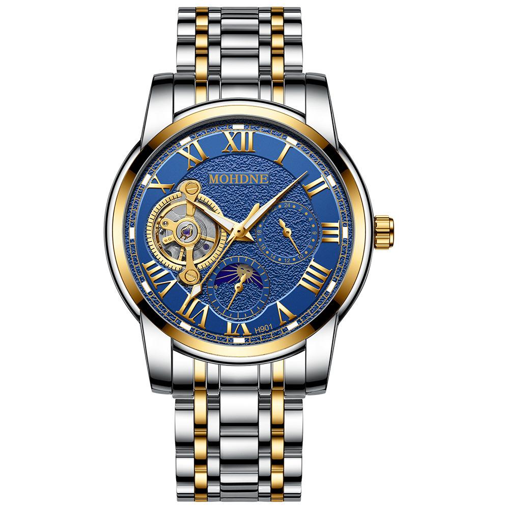 Modun Mechanical Watch Men's Leisure Business Tourbillon Hollow Fully Automatic Waterproof Multifunctional Fashion Blu-ray Screen