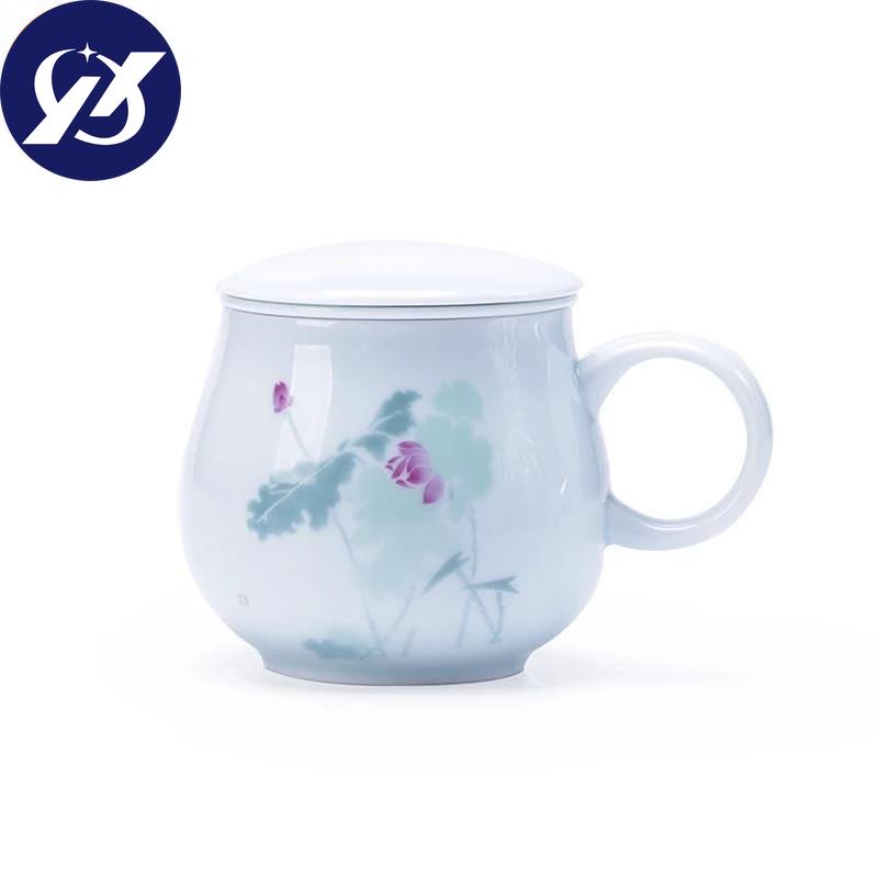 Keramisk tekopp med lokk og filter Kontorvannkopp Hjem Drikkevarer 340ML
