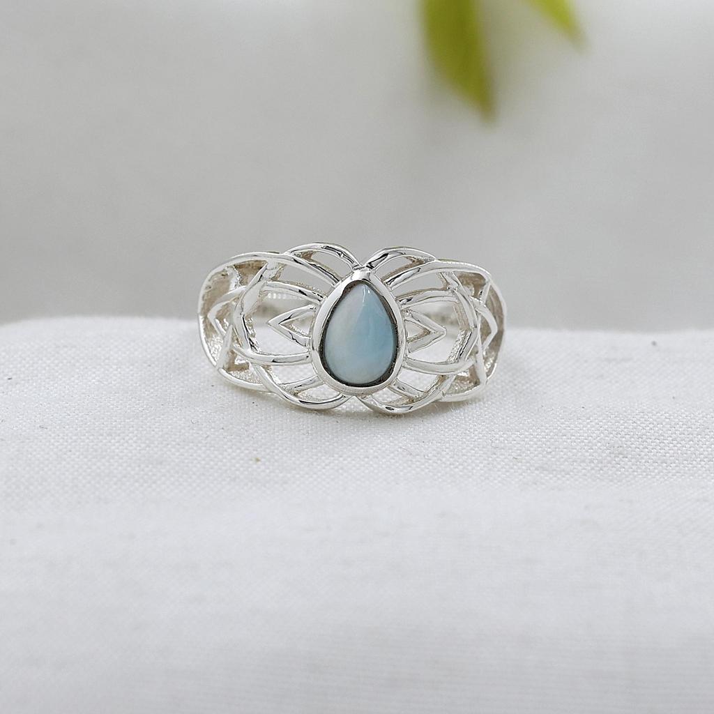 Larimar Silberring, Damenschmuck, 925 Sterlingsilber Handgefertigter Schmuck, Geschenk für Sie Ar8920
