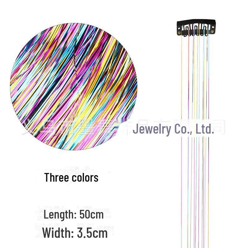 Set de extensii de păr cu beteală Laser Silk, format din 6 bucăți: Șuvițe aurii și argintii, fără cusur, colorate, cu sclipici