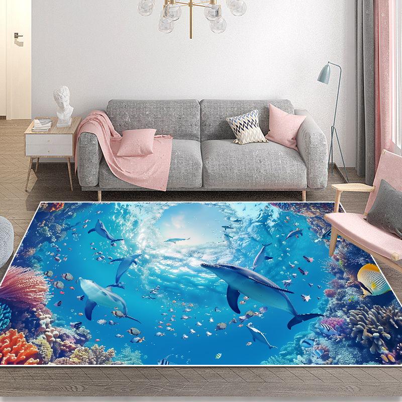 Sea 3D Vision Carpet Modern Living Room Decoration Thick Short Plush Area Rug Children's Bedroom Play Crawling Mat Large Rug