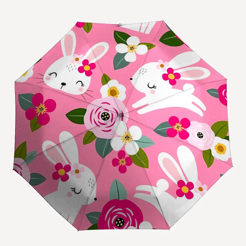 

1pc Bunny Floral Pattern Automatic Folding Umbrella - Portable Collapsible 8-Rib Umbrella for All Seasons yy251119191
