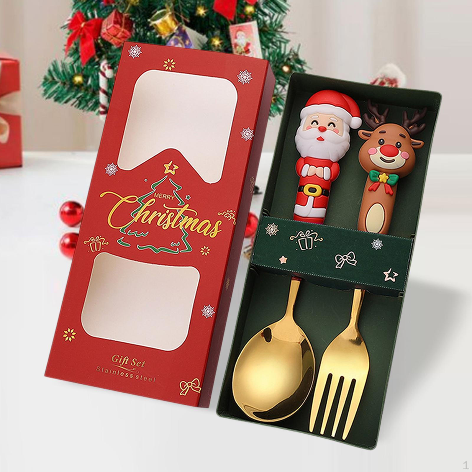 

Рождественский набор столовых приборов, десертные ложки и вилки из нержавеющей стали для 2C