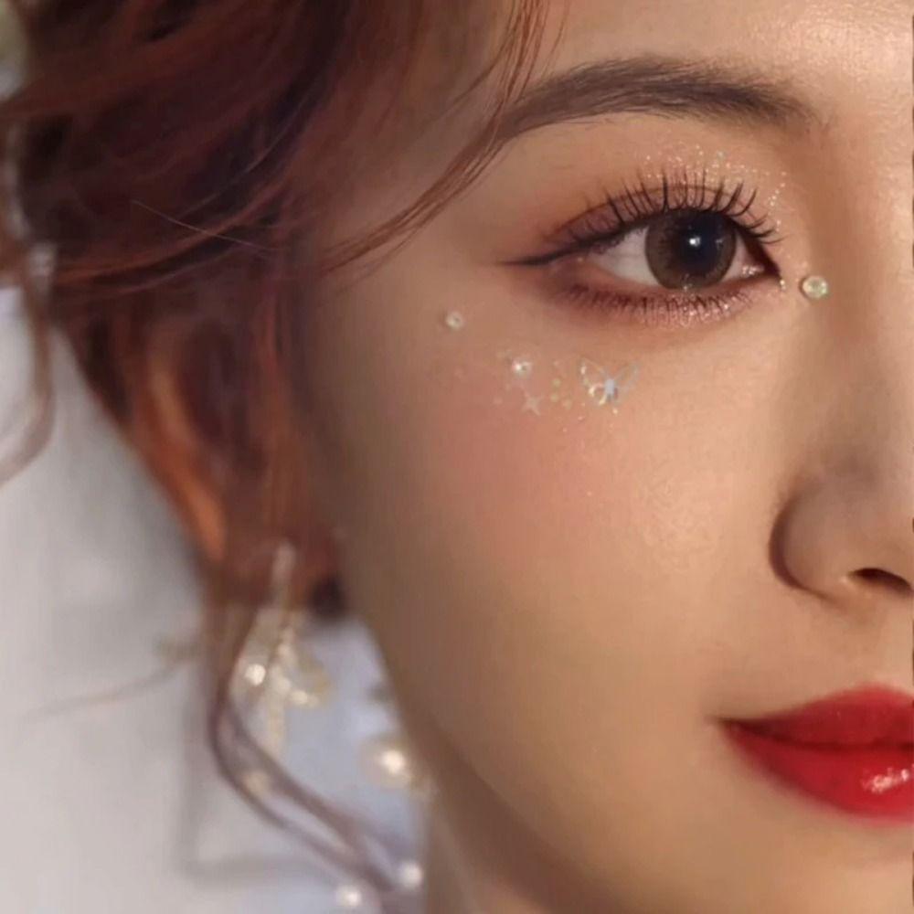 1 Box Flower 3D Rhinestones Sticker Pearl Eyes Face Facial Sticker Wedding