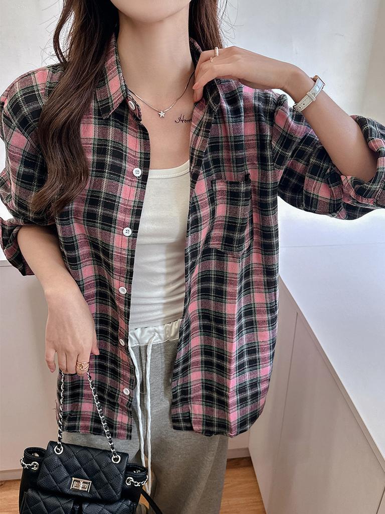 Vintage Loose Casual Shirt Women Autumn New Korean Style Leisure Simple Long Sleeve Outer Wear Sun Protection Top