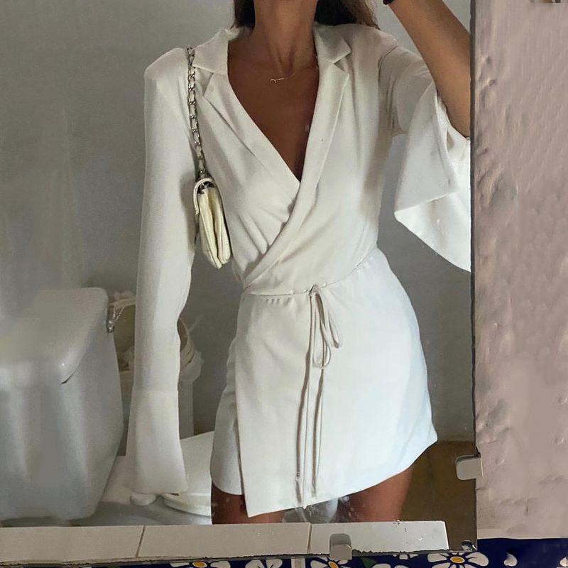 Elegant bodycon sexy Women's dress for women 2022 summer long sleeve V-neck mini dresses woman robe femme ladies vestidos mujer