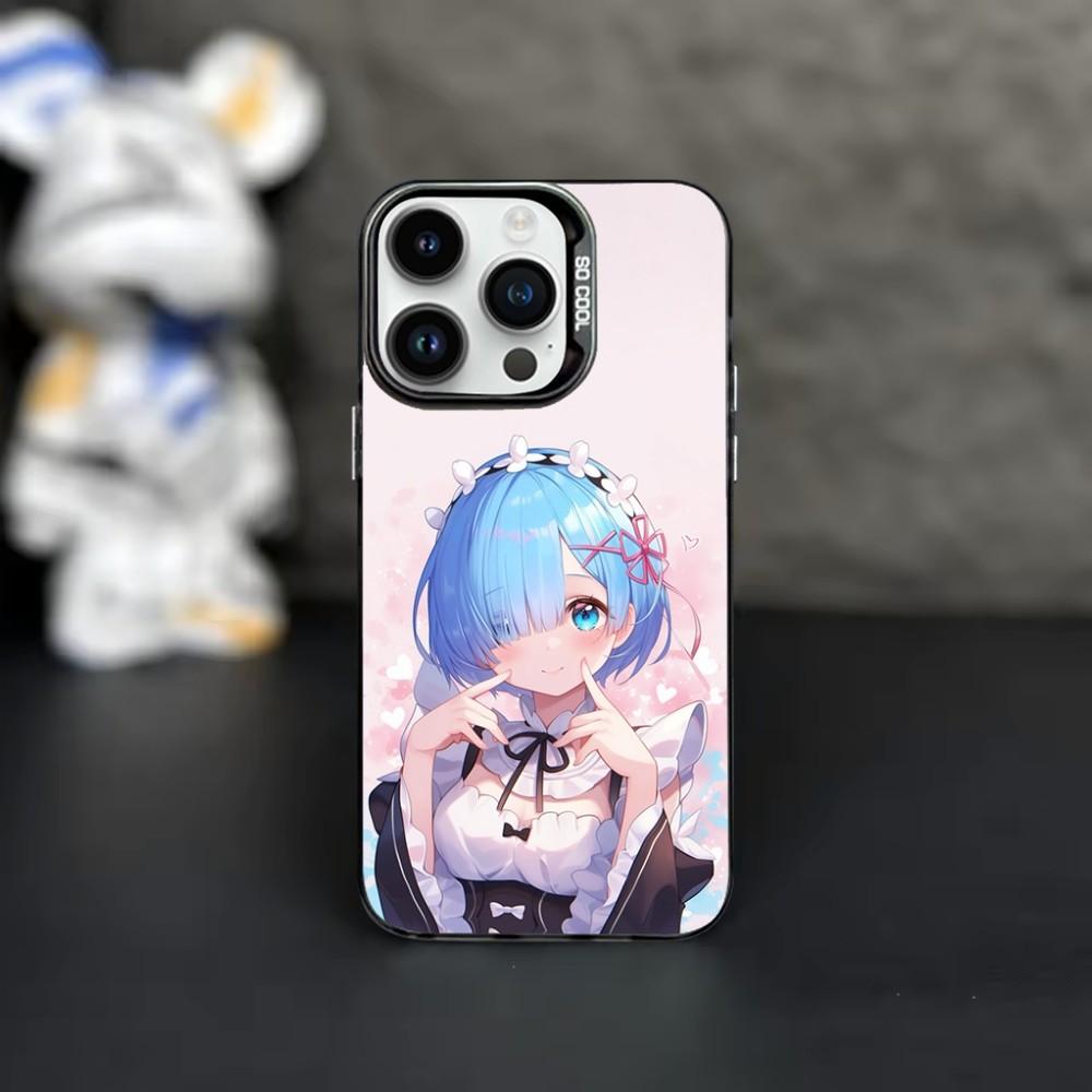 Cartoon R-Rem Re Z-Zero Phone Case For iPhone 16,15,14,13,12,11,Mini,Pro,MAX Black Matte Shockproof Cover