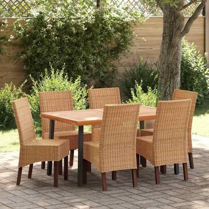 Dining Chairs - vidaXL - Set of 6 - Natural Rattan - Solid Wood - Comfortable