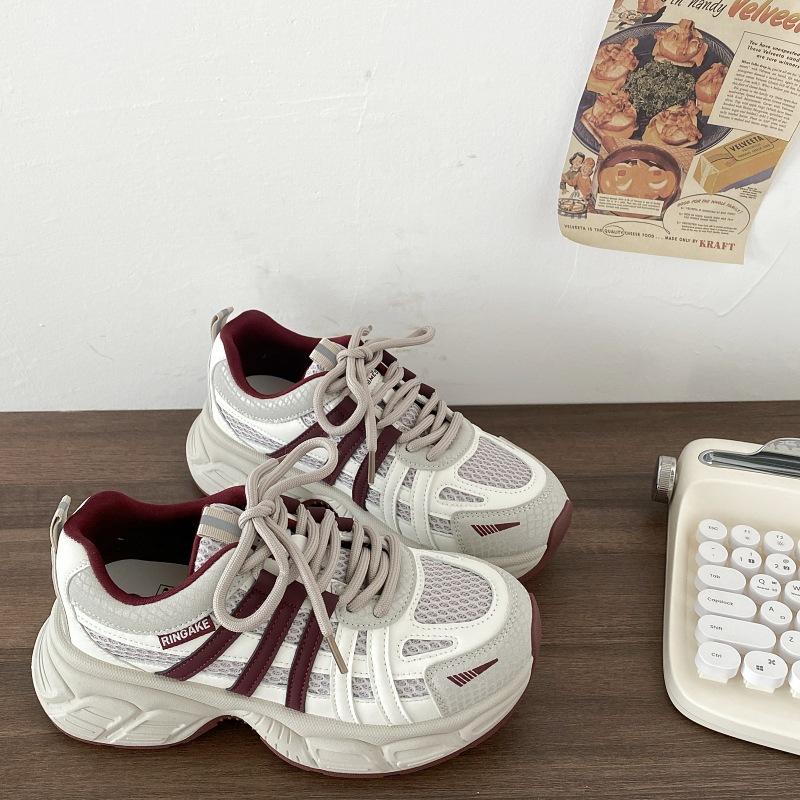 Popular Thick-soled Heightened Mesh Dad Shoes for Women 2025 Spring New Color Matching Lace-up Versatile Sports and Leisure Shoes Tide