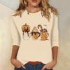 Women's Fashion Casual Three-quarter Sleeve Halloween Printed Round Neck Top