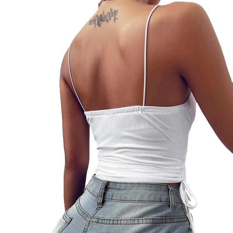 Dámský letní top na ramínka jednobarevný se stahovací šňůrkou a plisováním