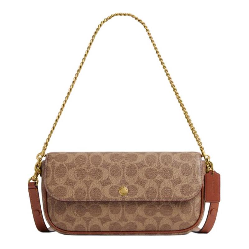 

COACH shoulder bag Brook Flap 24 Presbyopia printed removable strap with flap closure, artificial leather bag, medium size, women s brown/caramel коричневий