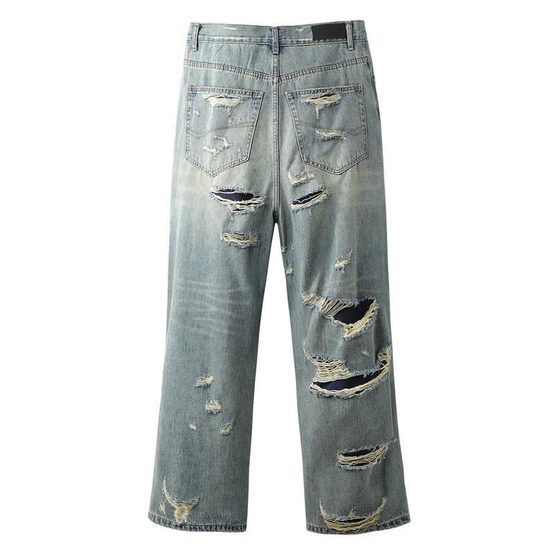 Męskie spodnie jeansowe Fashion Hi Street Ripped Oversize Hip Hop Denim Spodnie Luźny krój w trudnej sytuacji Dna