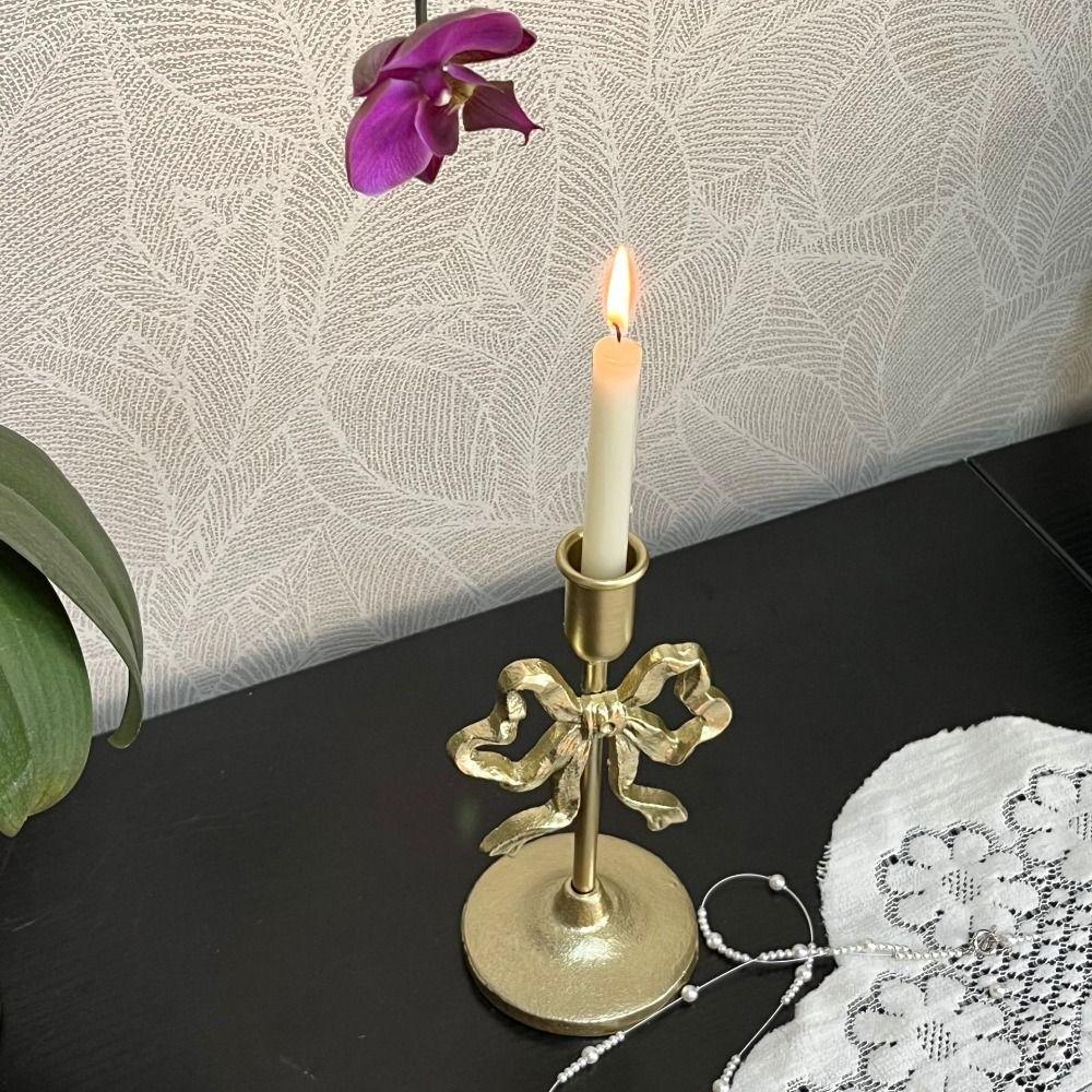 High Footed French Bow Candlestick Wrought Iron Candle Containers Bowknot Candle Holder  Desktop