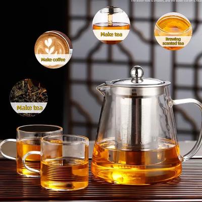Induction Compatible Glass Teapot 1 Pc Heat Resistant Borosilicate With Stainless Steel Infuser For Daily Kung Fu Tea Brewing