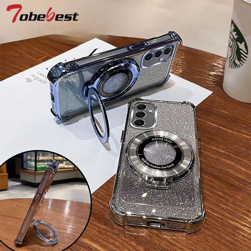 Wstrząsoodporne Brokatowe Platerowane Magnetyczne Etui z Uchwytem Dla Samsung Galaxy A05 A05S A04 A04E A03S A02S A03 A02 A51 A71 A21S A31 Cover