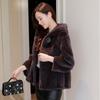 Mink coat women's short whole mink hooded imported mink fur jacket long-sleeved velvet casual jacket