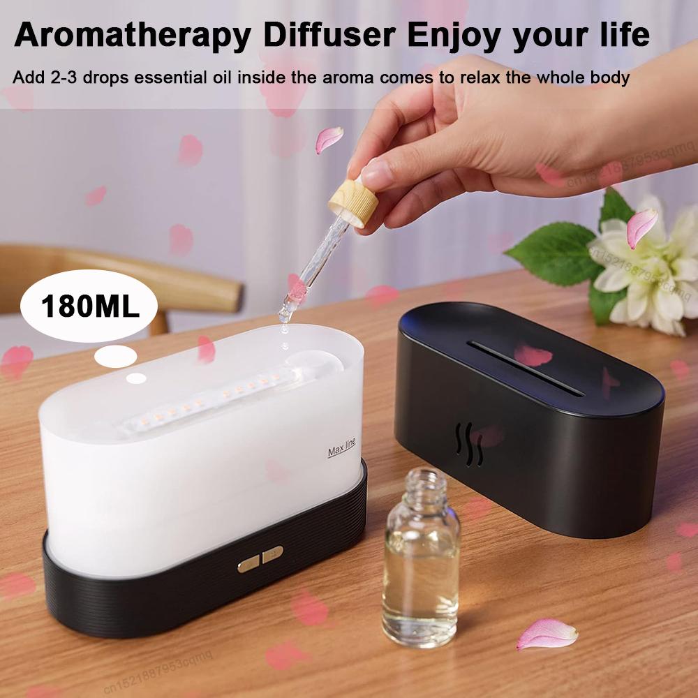 Zvlhčovač vzduchu s ultrazvukovým difuzérem esenciálních olejů, barevný plamen, difuzér vůně, zvlhčovač vzduchu, difuzér chladivé mlhy pro domácnost