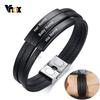 Vnox personaliza gravarea numelui bărbaților cu mai multe straturi din piele neagră Brățări personalizate BFF Cadouri de dragoste de familie Bijuterii