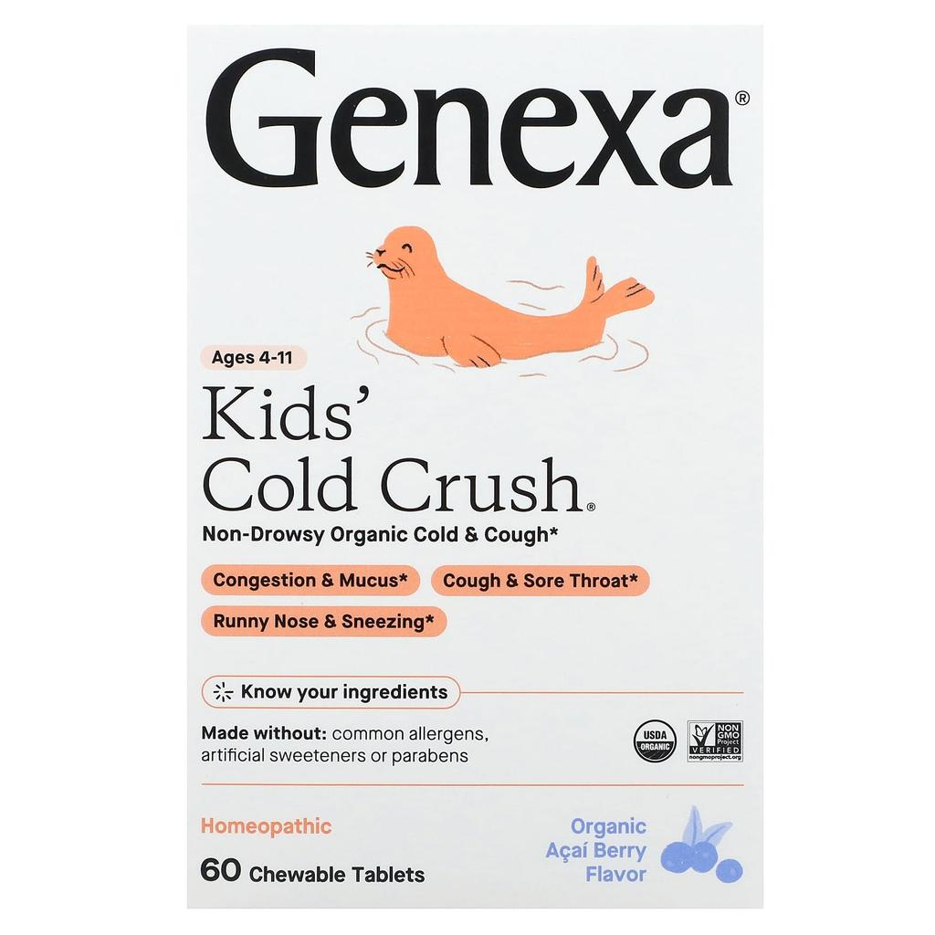 Genexa, Cold Crush for Children, Ages 4 To 11, Organic Acai Berry, 60 Chewable Tablets