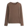 Women Bottom Tops Round Neck Long Sleeve Slim Fit Pullover Tops Solid Color Design Ribbed Texture Tee Shirt