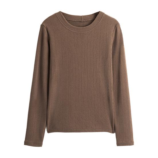 Women Bottom Tops Round Neck Long Sleeve Slim Fit Pullover Tops Solid Color Design Ribbed Texture Tee Shirt