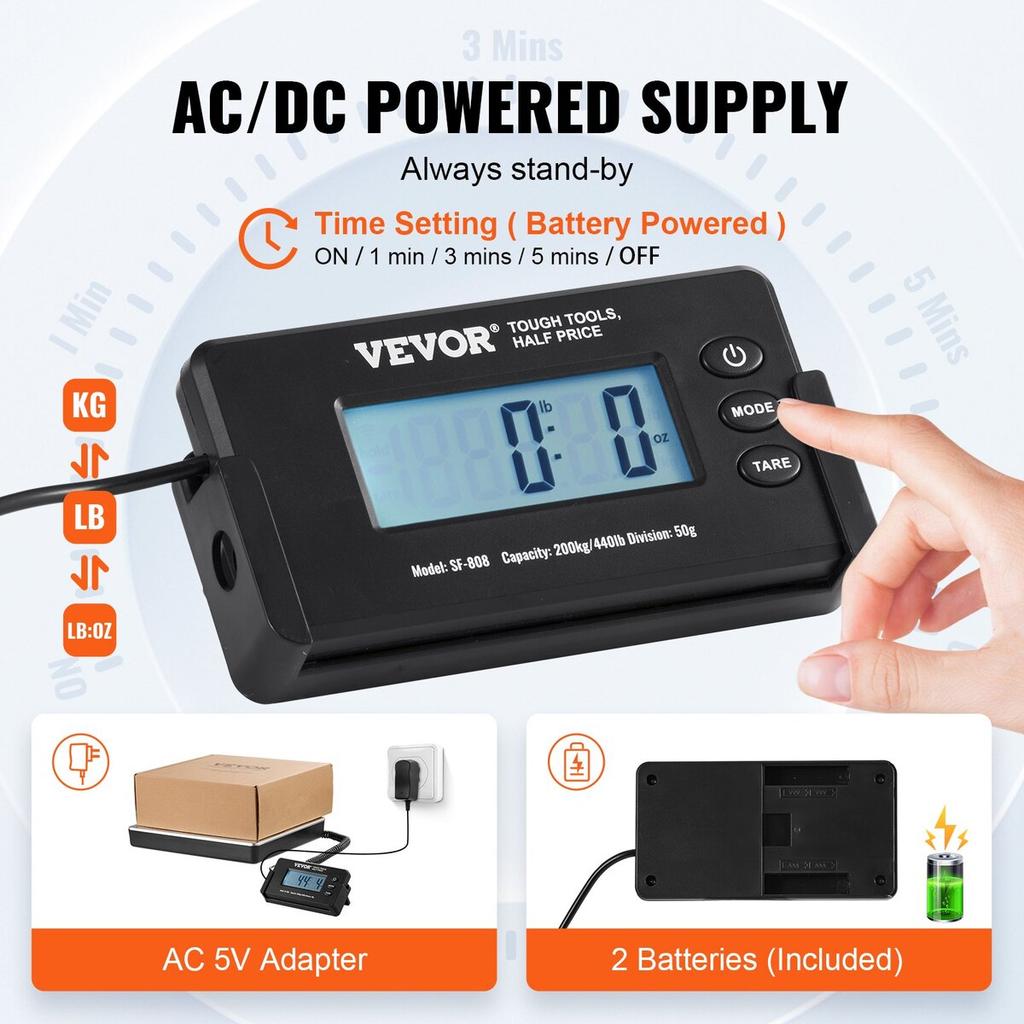 Versandwaage Digitale Postwaage 200 kg x 50 g. AC/DC Paket LCD