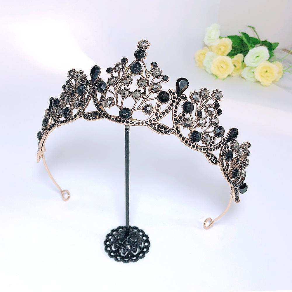 Personalized Bridal Jewelry Crown Tiara Retro Gold Black Diamond Headband  Wedding Gauze Accessories  Halloween Crown