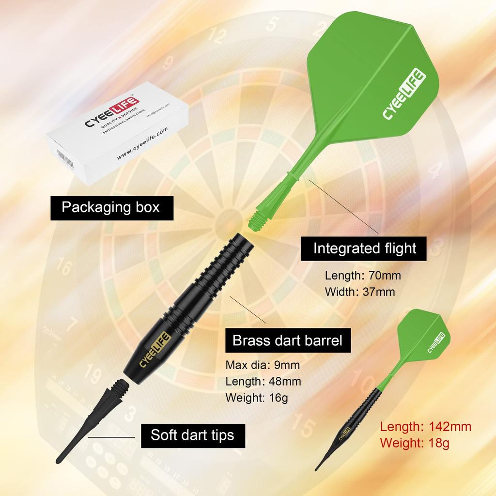 CyeeLife 16g Pure Copper Soft Tip Darts Set (Green)