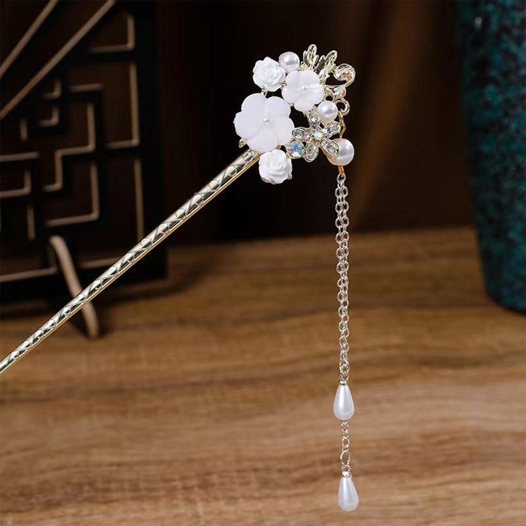 Chinese Style Vintage Hairpin Elegant Flower Vine Jade Stone Hair Stick Hanfu Cheongsam Evening Dress Hair Decor Accessories
