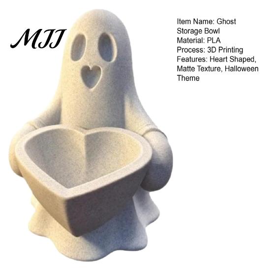 Frosted Stone Texture Decor 3D Printed Ghost Trinket Dish, Halloween Heart Shaped Storage Bowl, Small Handheld Love Tray Jewelry for Ring Earring,