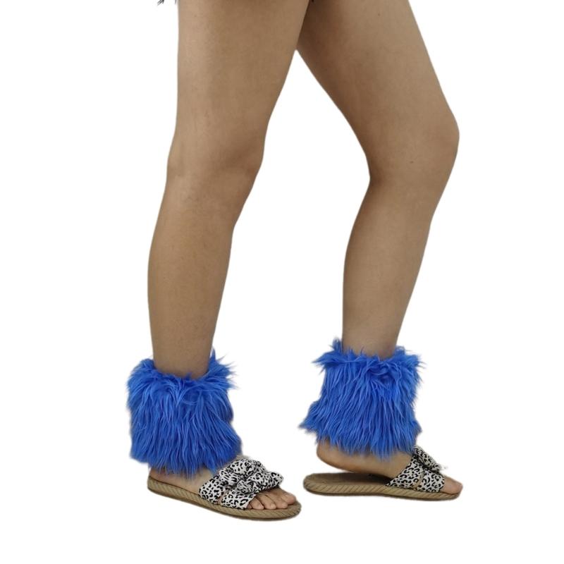 Women Girls Japanese Punk Solid Color Plush Leg Warmer Socks Winter Warm Blue Fuzzy Boot Cuffs Knee Length Leg Cover A15