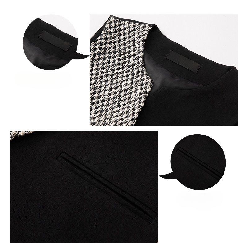 Elegantní dámská dlouhá vesta bez rukávů s límcem v kontrastní barvě, slim fit vesta, podzimní jarní móda