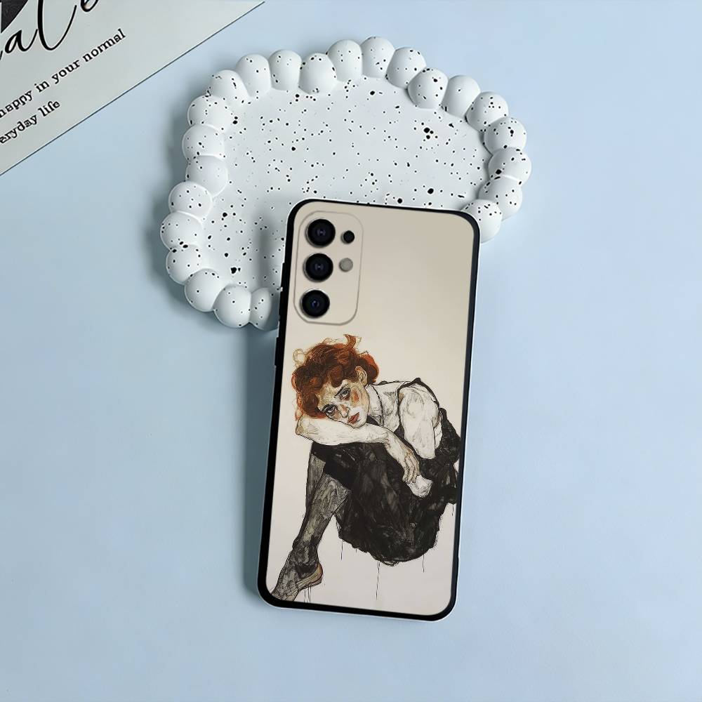 E-Egon S-Schiele Black Soft Silicone Phone Case for Samsung S25, S24, S21, S22, S23, S30, Ultra, S20, Plus, FE, Lite