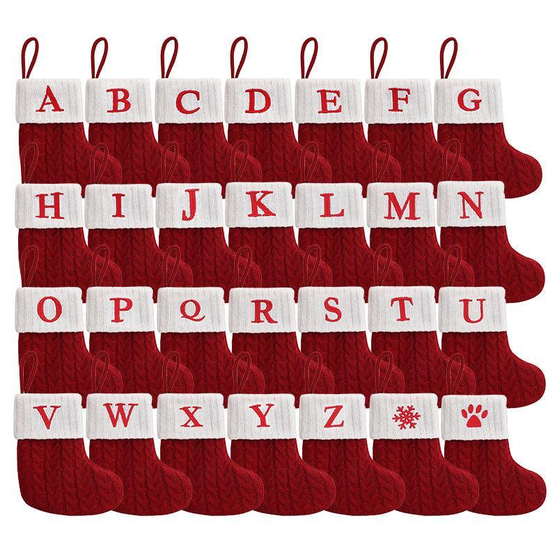 Stivali di Natale Lettere Calza di Natale Maglia Nuova Decorazioni Pendenti Albero di Natale Fiocco di Neve Calzini di Natale