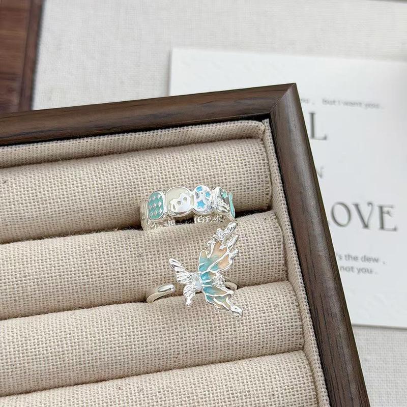 Candy Dice Gradual Change Color Enamel Butterfly Open Ring Simple Niche Design Unique Advanced Sense Stacked Ring