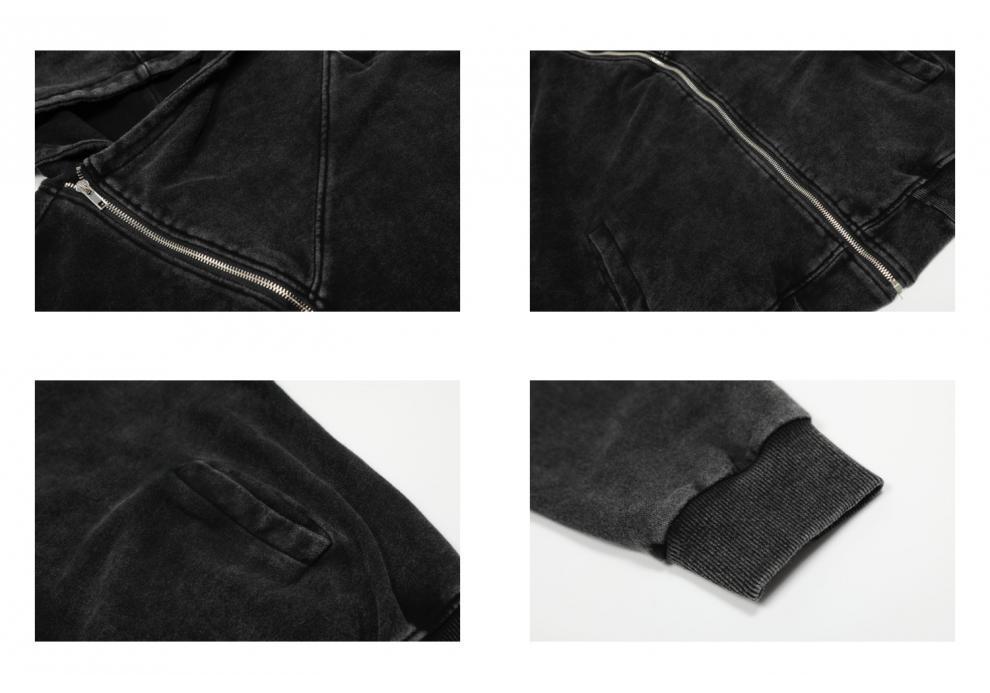 Unisex Retro Washed Black Hoodie: New Autumn Design, Loose Fit, Versatile Cardigan Outerwear.