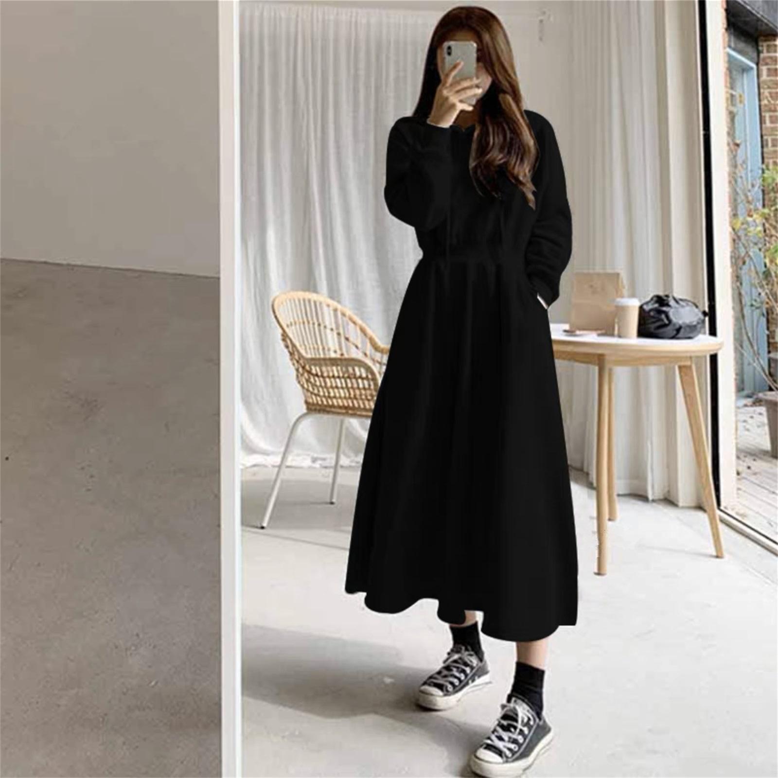 

,Winter Korean Hoodie Dress, New Cross-Border Design, Plus Size, Slimming, Waist-Defining, Color Long Dress, Women s Clothing Dress XL чорний