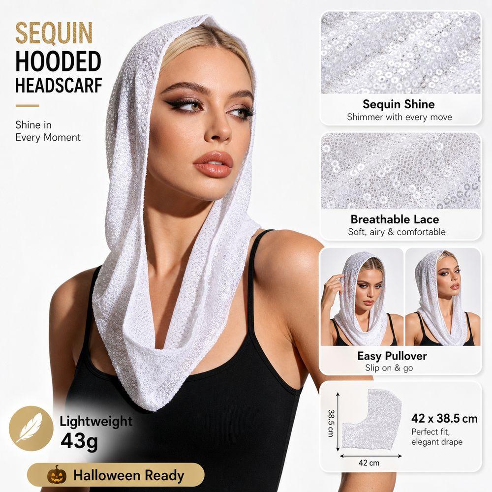 Lace Sequin Hooded Headscarf Breathable Lace Head Cover New Pullover Hat Costume Accessories