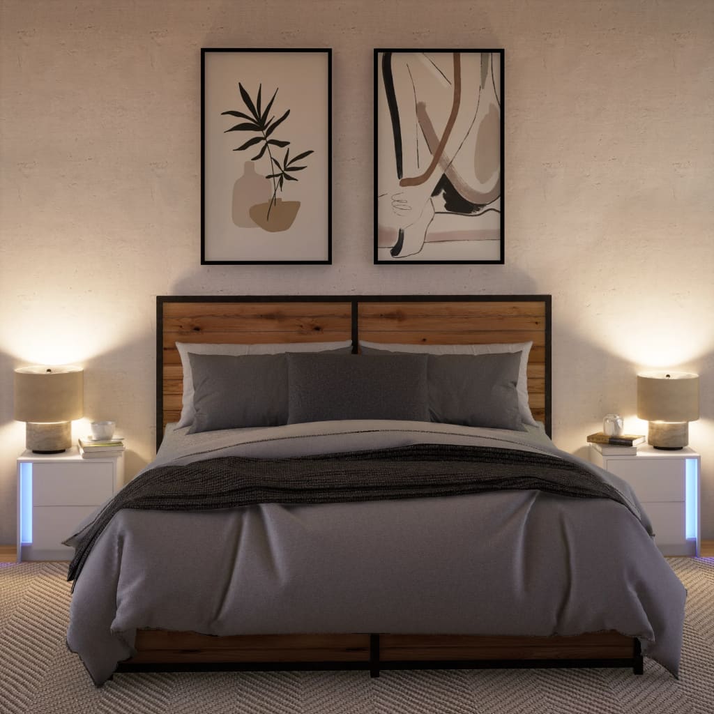 Nightstands with LED Lights 2 pcs White Particleboard