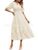 Spot new European and American women's clothing lace short sleeves front and rear collection waist crew neck dress women