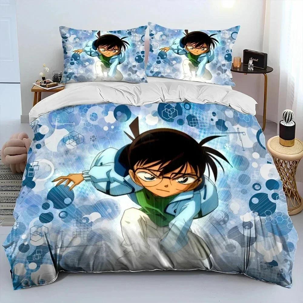 Anime Detective Conan Cartoon Bedding Set Duvet Cover Bed Set Quilt Cover Pillowcase Comforter King Queen Size Boys Adult