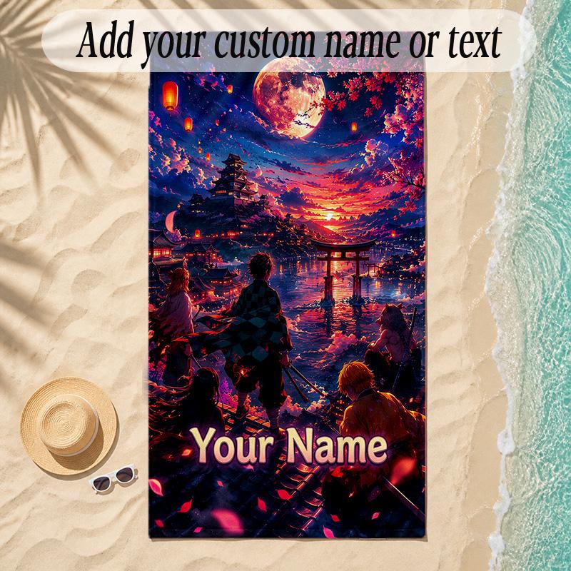 Beach TowelDemon Slayer Custom Name Text Personalized Soft Towel for Beach Pool Indoor Home Decor Gift