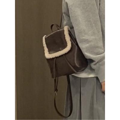 Ryggsäckar i Ins-stil för kvinnor Ny mode Plyschlappverk Läder Axelväskor Vintage Damryggsäck Skolväskor
