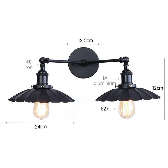 Vintage 2-Lights Wall Light Industrial Black Red Bronze Wall Sconce E27 Metal Shade Vanity Lamp Bathroom Mirror Lighting