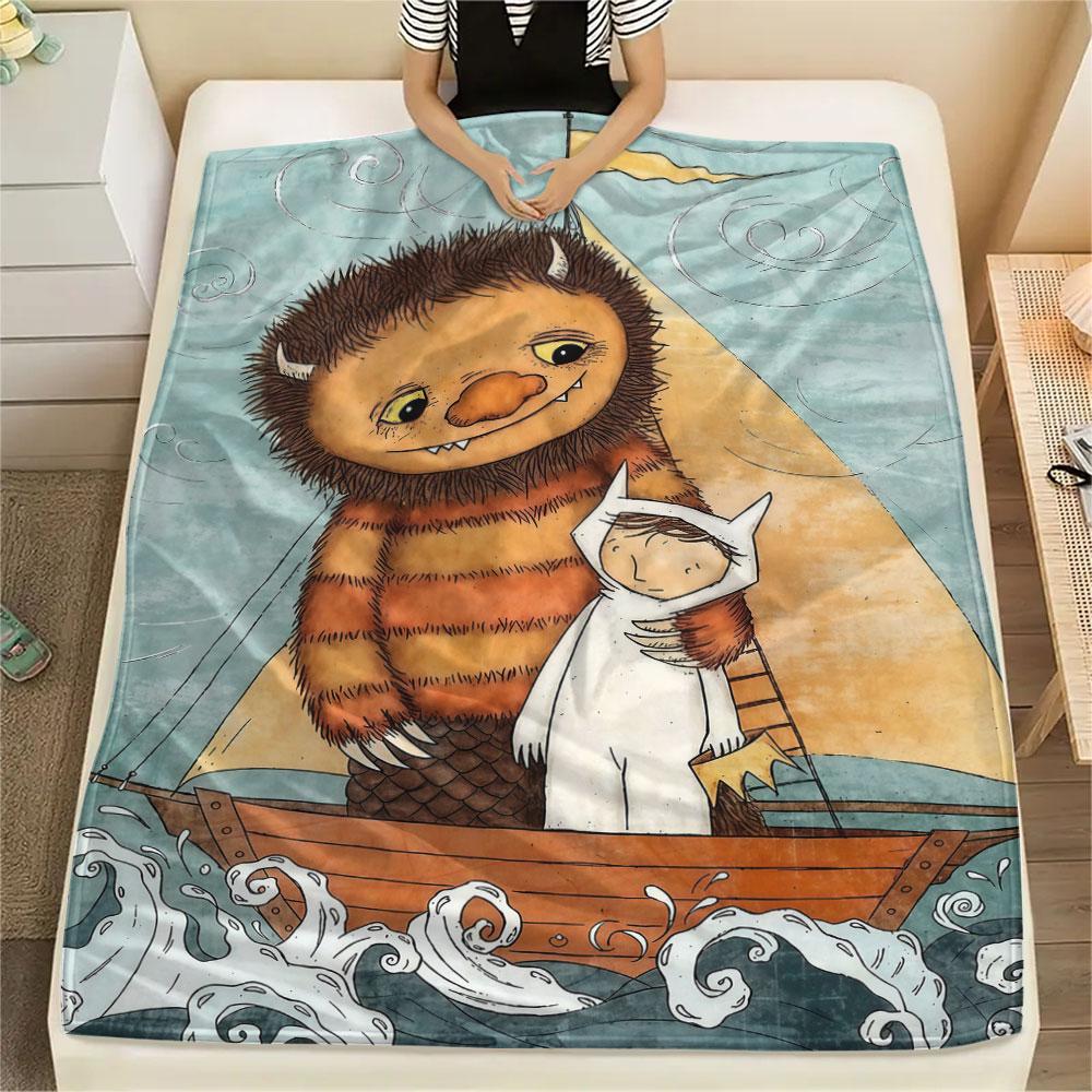 1PC Where the Wild Things Are Patterned Flannel Blanket Suitable For All Seasons for Home Decor Warmth and Comfort Gifts Holiday Present